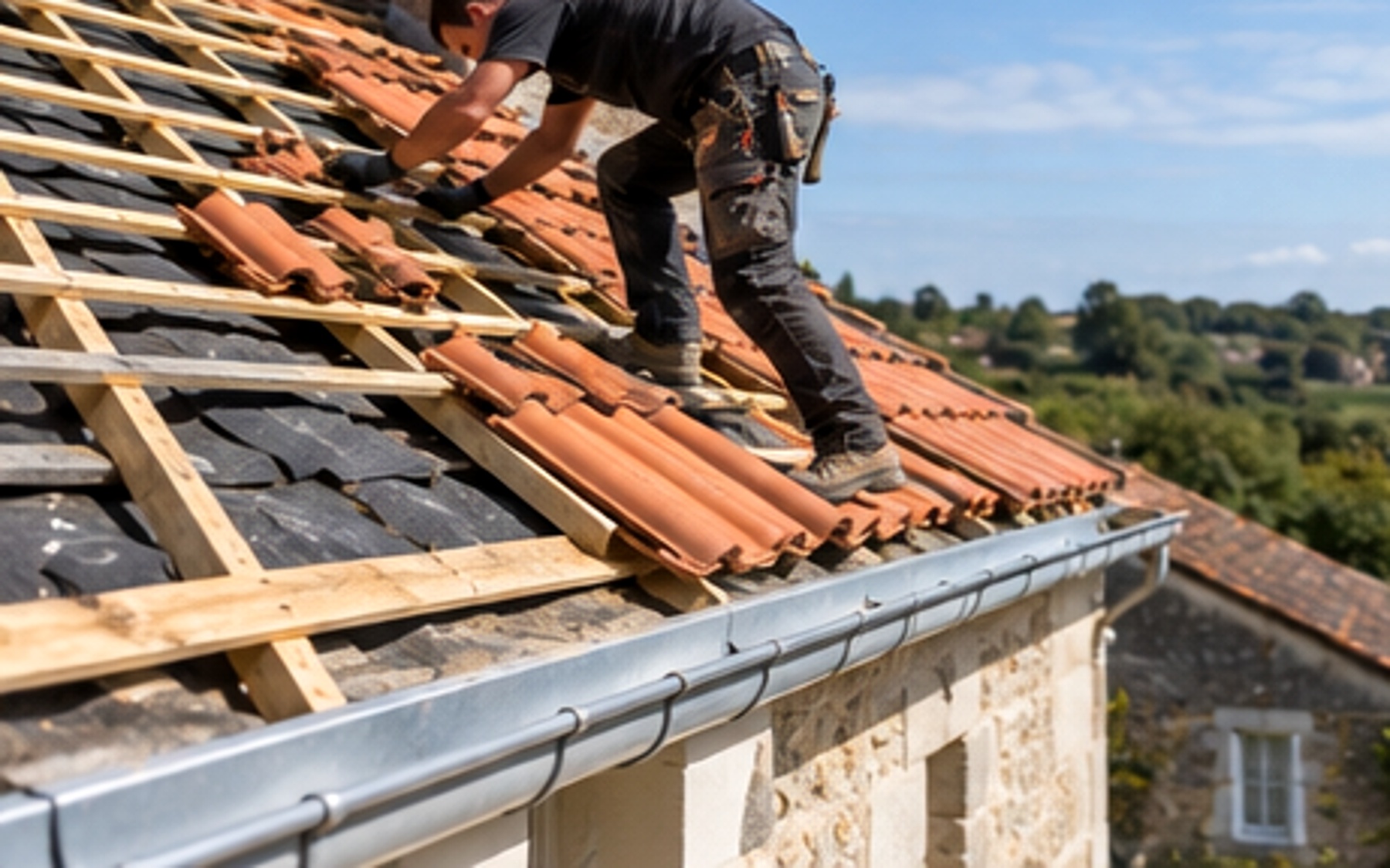 Chantier de toiture sur habitation à Cerizay dans les Deux-Sèvres